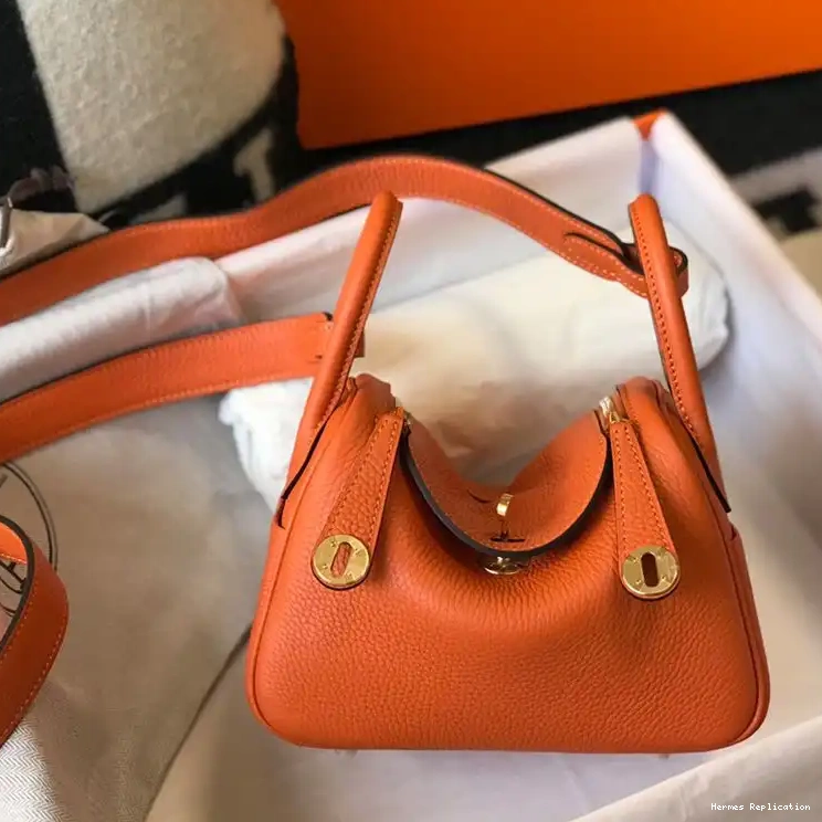 In Bag Hermes Togo Hardware Orange Leather Gold Mini Lindy 0507